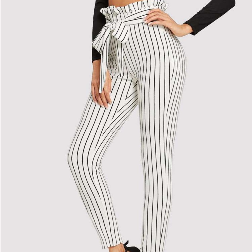 Paperbag Tie Waist Striped Pants